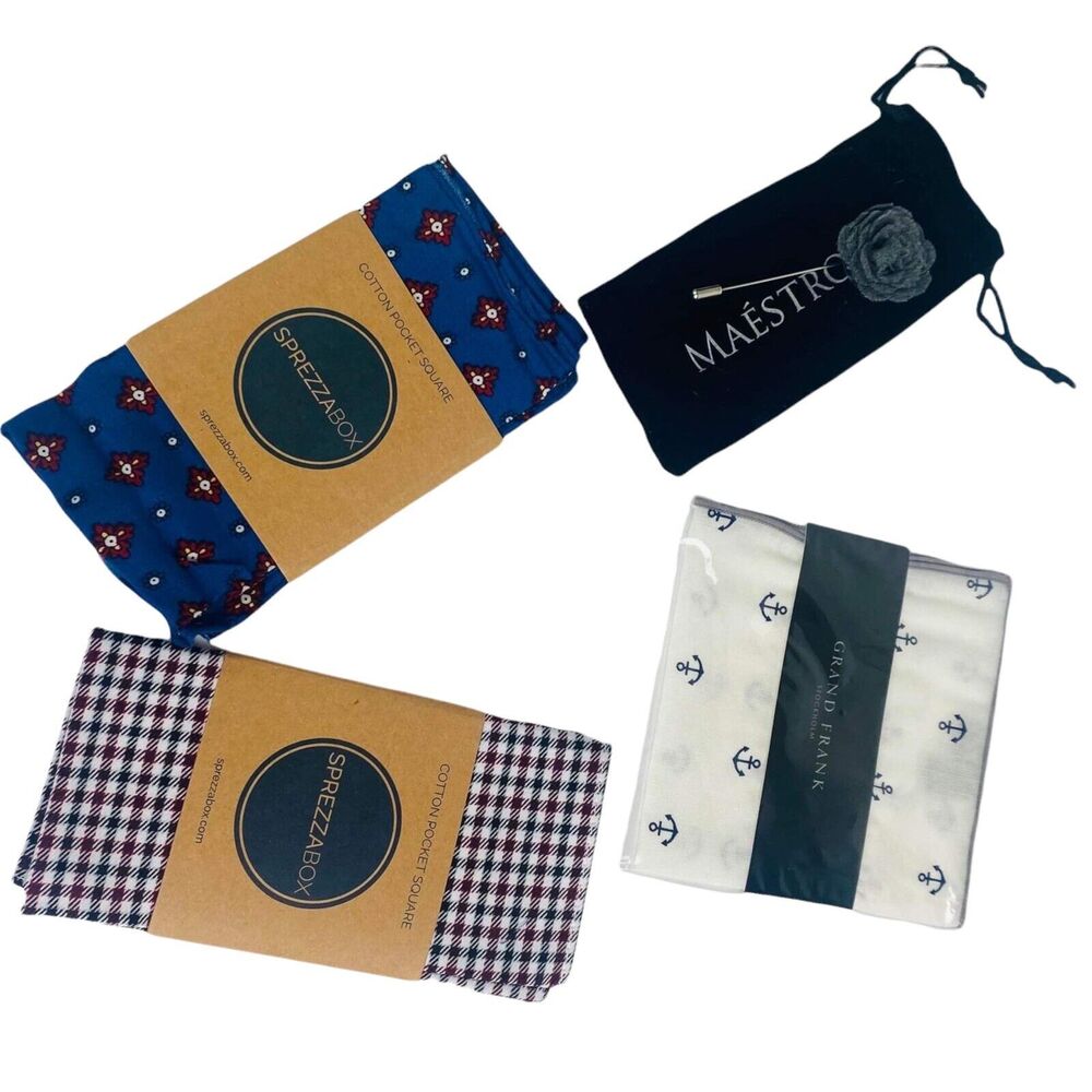 Sprezzabox Cotton Grand Frank, Black Rose Lapel Pin Boutonniere Pocket Square